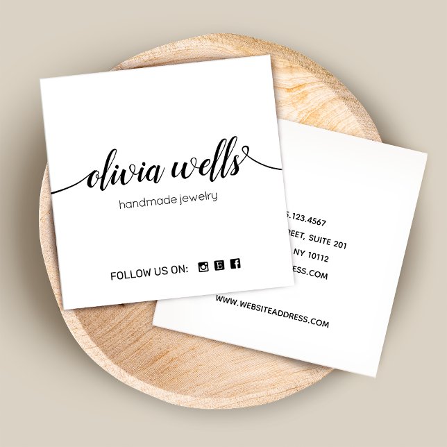 White Signature Script Social Media Networking Square Business Card (Creator Uploaded)