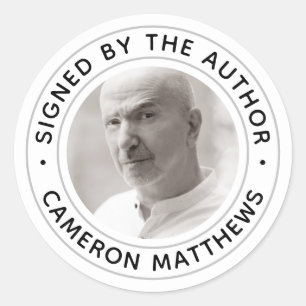 White signed by the author custom photo modern classic round sticker