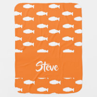 White silhouete fish pattern on orange baby blanket