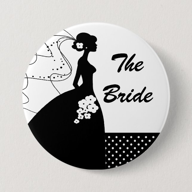 White Silhouette Bride Bridal Party  Button (Front)