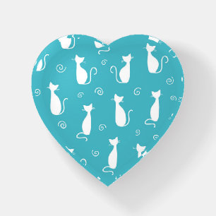 White Silhouette Cats on Teal Paperweight