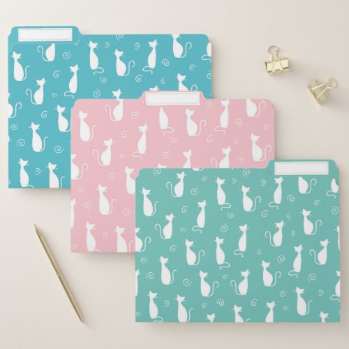 White Silhouette Cats Pastel Colors File Folder