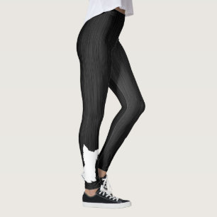 White Silhouette Dog Digital Black Metal Leggings