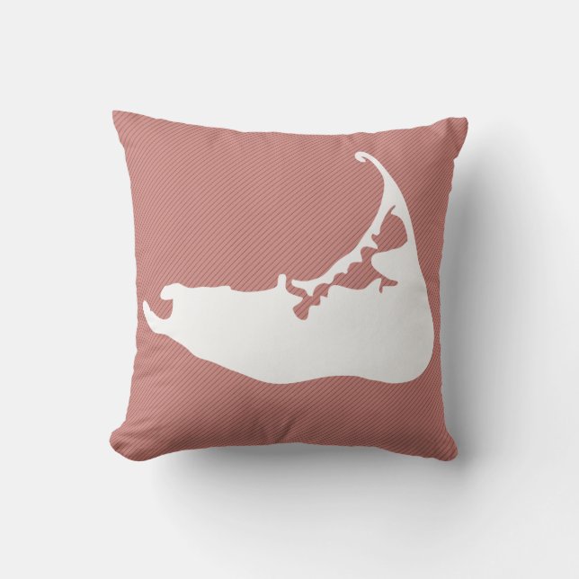 White Silhouette Map of Nantucket Island Throw Pillow (Front)
