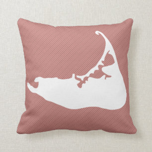 White Silhouette Map of Nantucket Island Throw Pillow