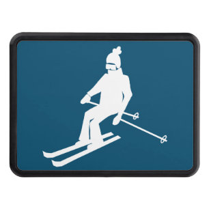 White Silhouette Skier Skiing Ski Blue Hitch Cover
