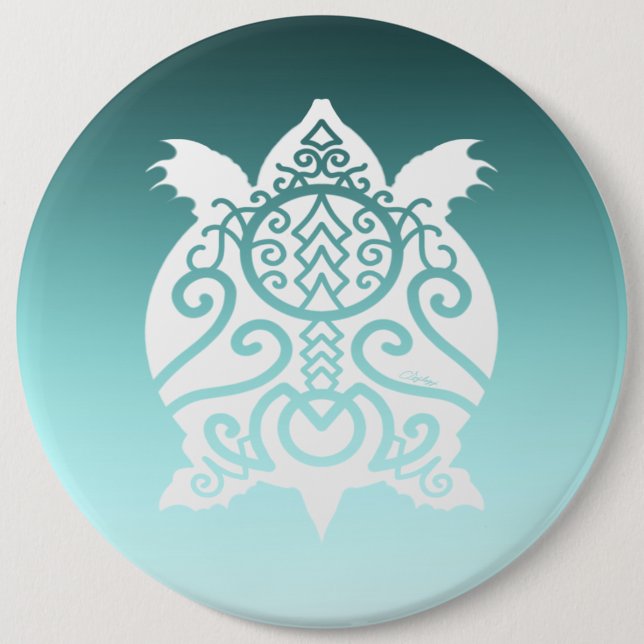 White Silhouette Snapper Turtle Button (Front)