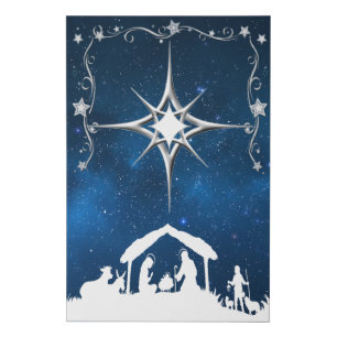 White silhouetted Nativity Faux Canvas Print