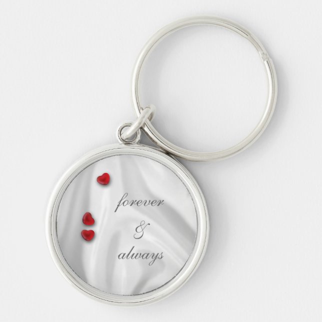 White Silk and Hearts Wedding Keychain (Front)