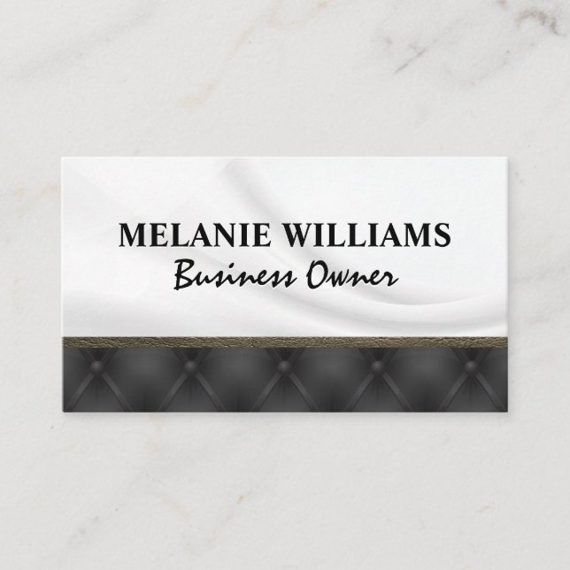 White Silk Black Upholstered Material Business Card (Front)