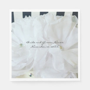 White Silk Flowers with Striped Background Paper Napkins