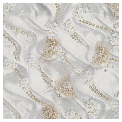 white Silk  Ivory Pearls Fabric