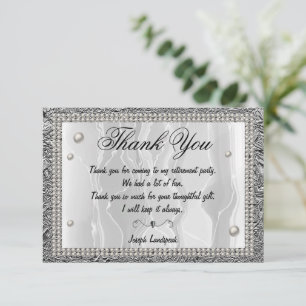 White Silk, White Pearls & Silver Thank You  Note Card