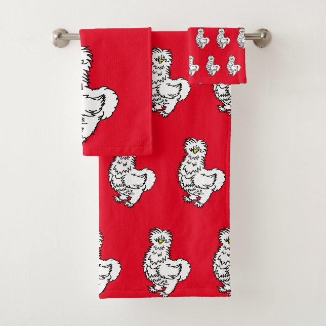 White Silkie Chicken Bath Towel Set (Insitu)
