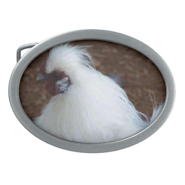 White Silkie Chicken Belt Buckle (Front)