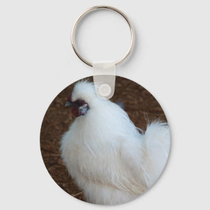 White Silkie Chicken Keychain