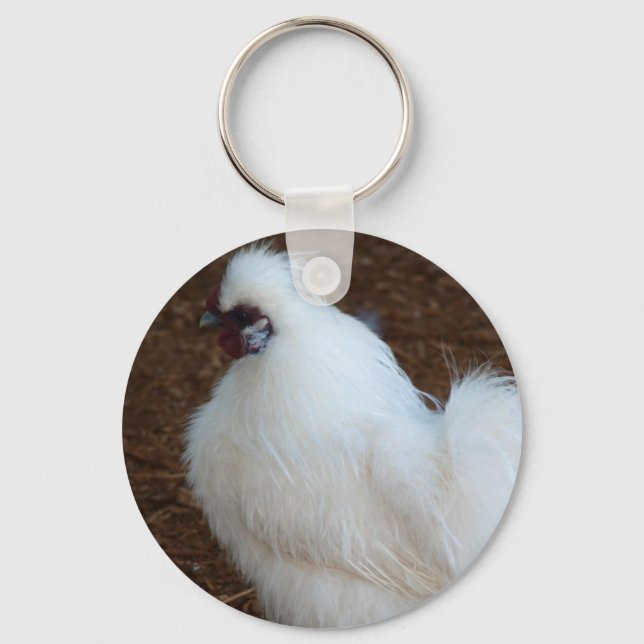 White Silkie Chicken Keychain (Front)