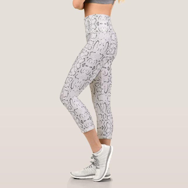 White Silver Anaconda Snakeskin Capri Leggings (Left)