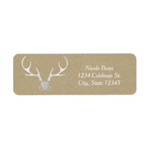 White Silver Antlers & Brow Paper Rustic Wedding Label
