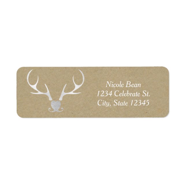 White Silver Antlers & Brow Paper Rustic Wedding Label (Front)