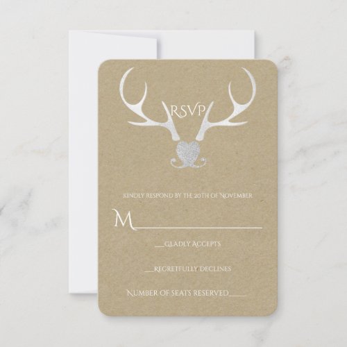 White Silver Antlers  Brown Paper Rustic RSVP