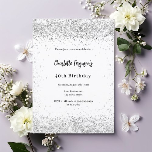 White silver birthday invitation