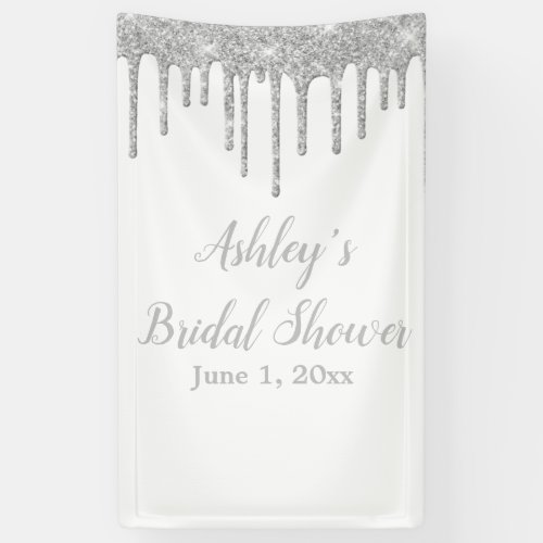 White  Silver Bridal Shower Backdrop Photo Booth Banner