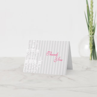 White & Silver Chandelier Striped Thank You Card