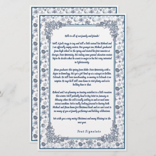 White Silver Christmas Family Newsletter Your Text Stationery