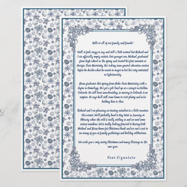 White Silver Christmas Family Newsletter Your Text Stationery (Front/Back)
