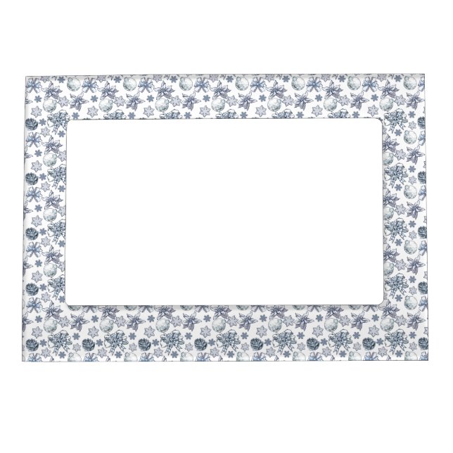 White Silver Christmas Pattern Magnetic Frame (Front)