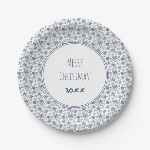 White Silver Christmas Pattern Paper Plates
