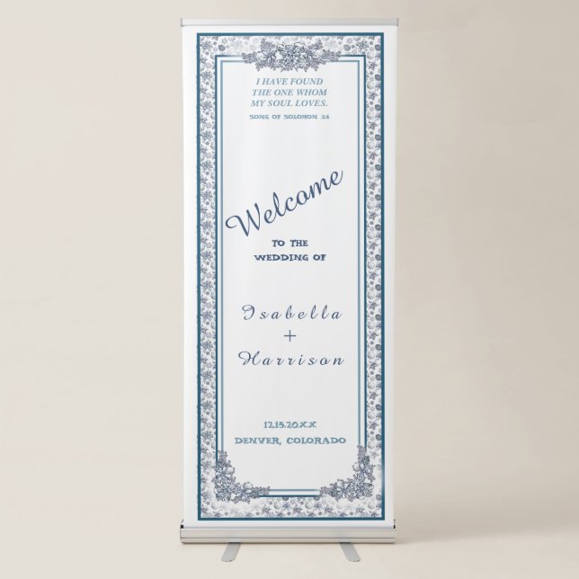 White Silver Christmas Wedding Retractable Banner (Front)