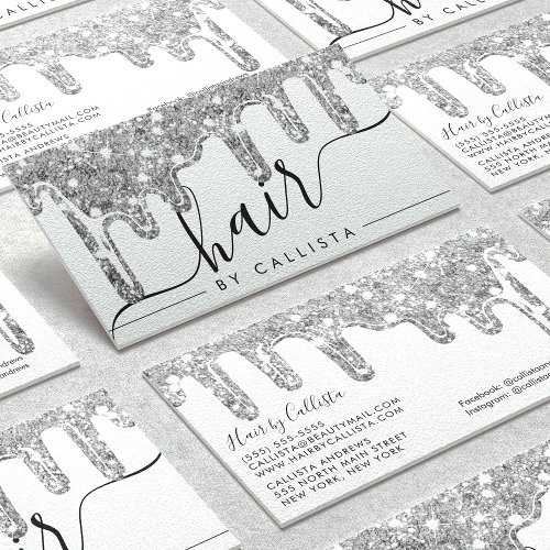 White Silver Chunky Glitter Thick Drips Hair Business Card