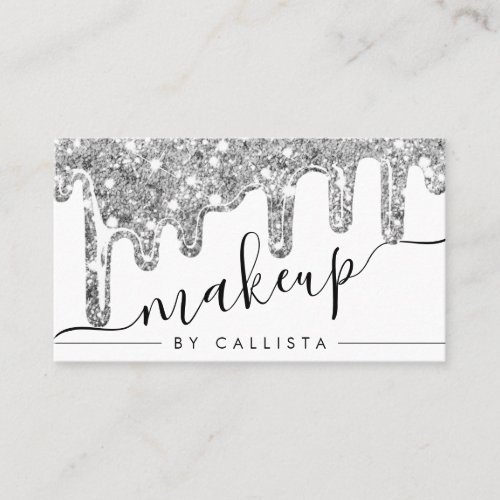 White Silver Chunky Glitter Thick Drips Makeup Business Card