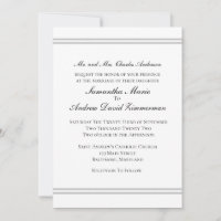 White Silver Classic Formal Elegant Wedding  Invitation