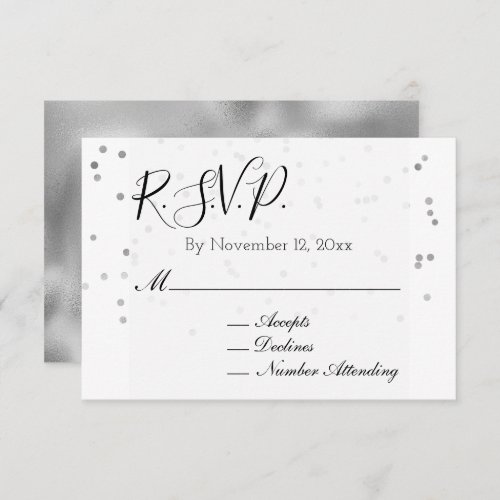 White Silver Confetti Wedding RSVP Enclosure Card