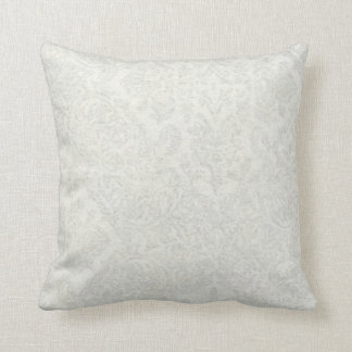 White, Silver, Damask, Cotton Throw Pillow