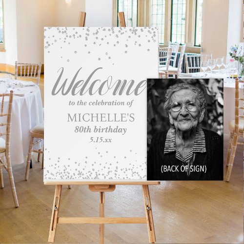 White Silver Glitter Birthday Welcome Photo  Foam Board