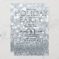 White Silver Glitter Bokeh Glam Holiday Party Invitation