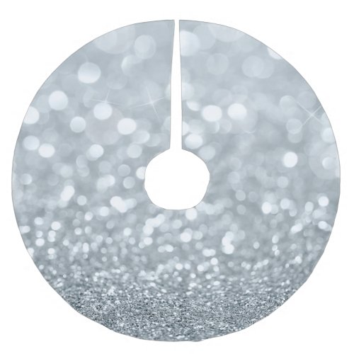 White Silver Glitter Bokeh Glam Sparkle Glittery Brushed Polyester Tree Skirt