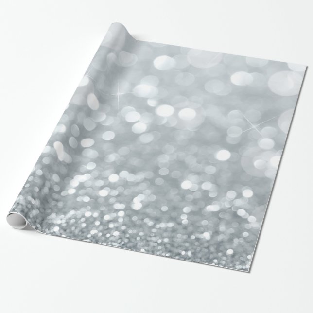 White Silver Glitter Bokeh Glam Sweet 16 Party Wrapping Paper (Unrolled)