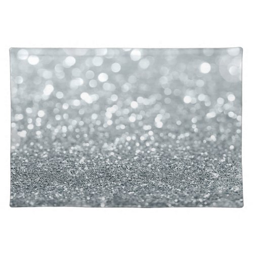 White Silver Glitter Bokeh Glam Trendy Sparkle Cloth Placemat