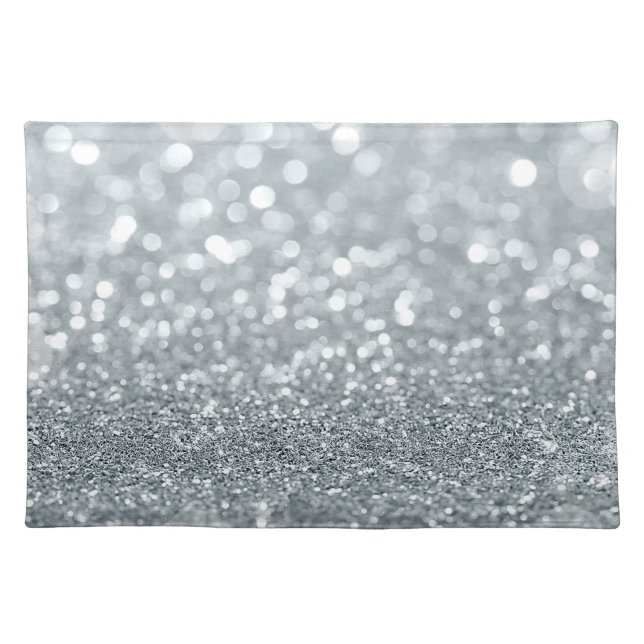 White Silver Glitter Bokeh Glam Trendy Sparkle Cloth Placemat (Front)