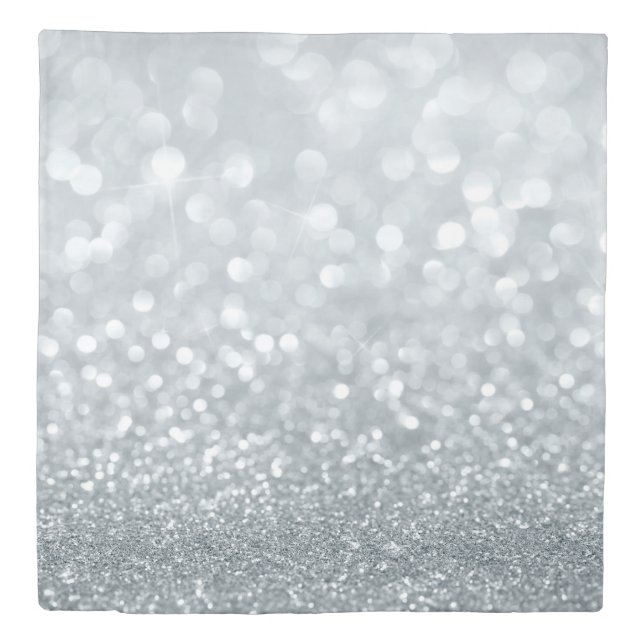 White Silver Glitter Bokeh Glam Trendy Sparkle Duvet Cover (Front)