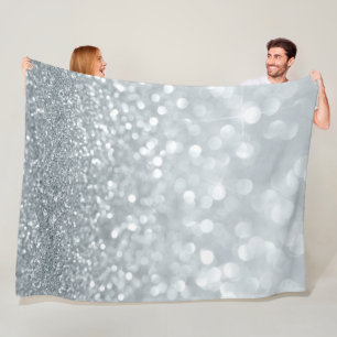 White Silver Glitter Bokeh Glam Trendy Sparkle Fleece Blanket