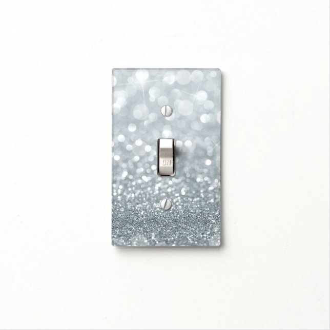 White Silver Glitter Bokeh Glam Trendy Sparkle Light Switch Cover (In Situ)