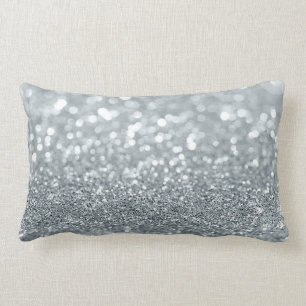 White Silver Glitter Bokeh Glam Trendy Sparkle Lumbar Pillow