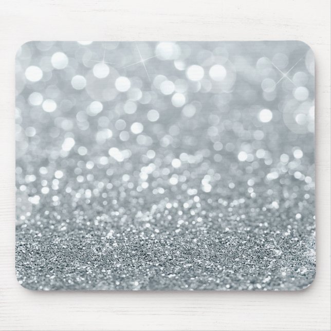 White Silver Glitter Bokeh Glam Trendy Sparkle Mouse Pad (Front)