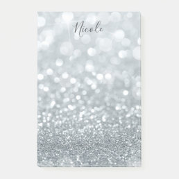 White Silver Glitter Bokeh Glam Trendy Sparkle Post-it Notes